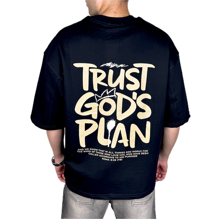 خرید تیشرت مردانه مشکی چاپدار مدل Trust God’s Plan | استایل کژوال و فشن