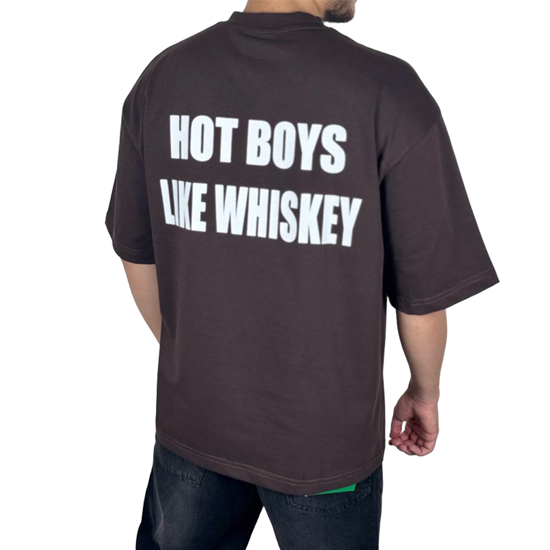 خرید تیشرت آستین کوتاه مردانه قهوه ای طرح Hot Boys Like Whiskey