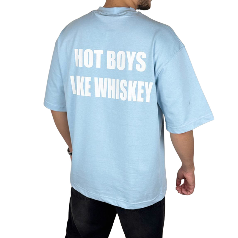 خرید تیشرت آستین کوتاه مردانه آبی طرح Hot Boys Like Whiskey