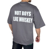 خرید تیشرت آستین کوتاه مردانه طوسی طرح Hot Boys Like Whiskey